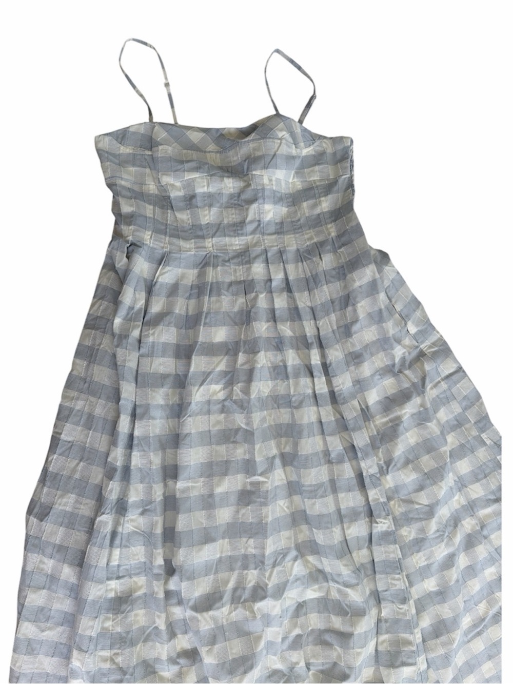 🌷🌷🌷 Caroline Constas Blue White Shadow Check Cotton Pleated Maxi SunDress size L - Picture 6 of 11
